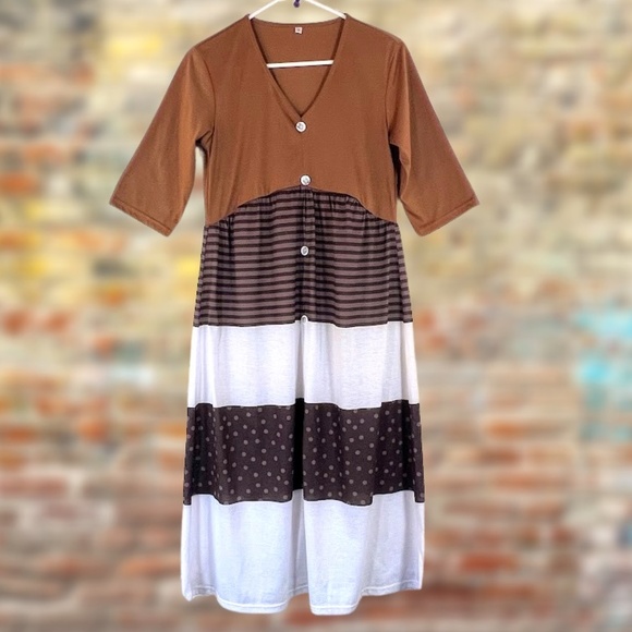Dresses & Skirts - Polka Dots & Stripes Dress Beach Cover-up Loungewear Casual Midi